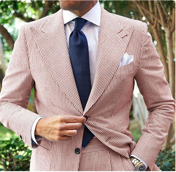 Men's Seersucker Striped Suit Two-piece Suit - MRG Official Store