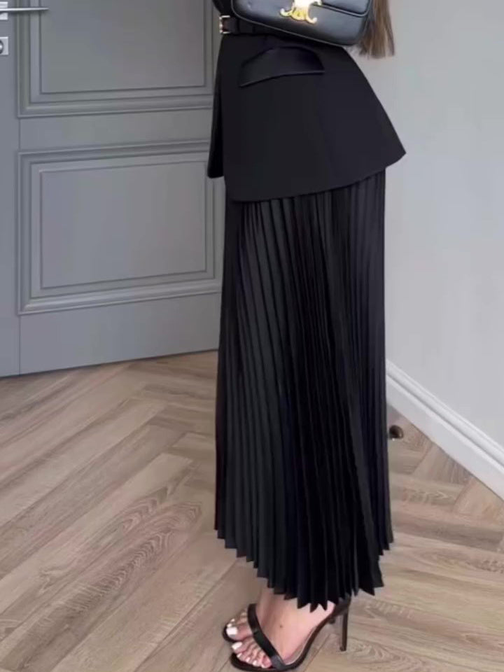 Solid Color Blazer & Pleated Skirt Suit - MRG Official Store