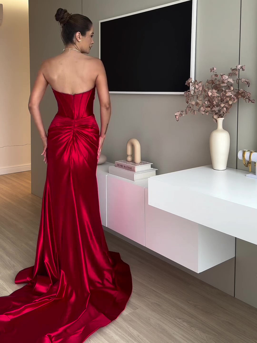 Tube Top Slit Red Extra Long Evening Dress - MRG Official Store