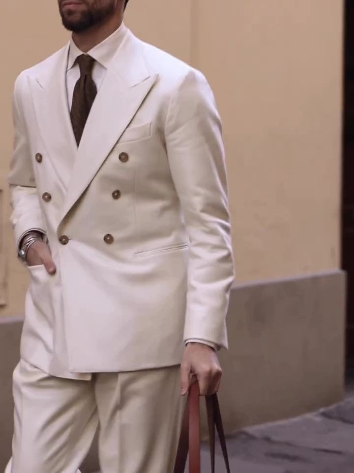 Cream Double-Breasted Men's Suit - MRG Official Store