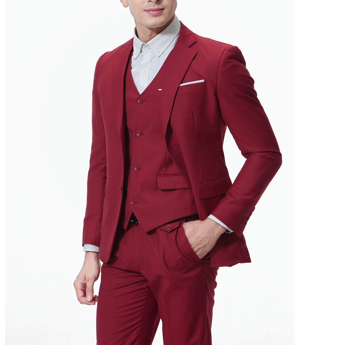 Men's Solid Color Casual Business Casual Three-Piece Suit