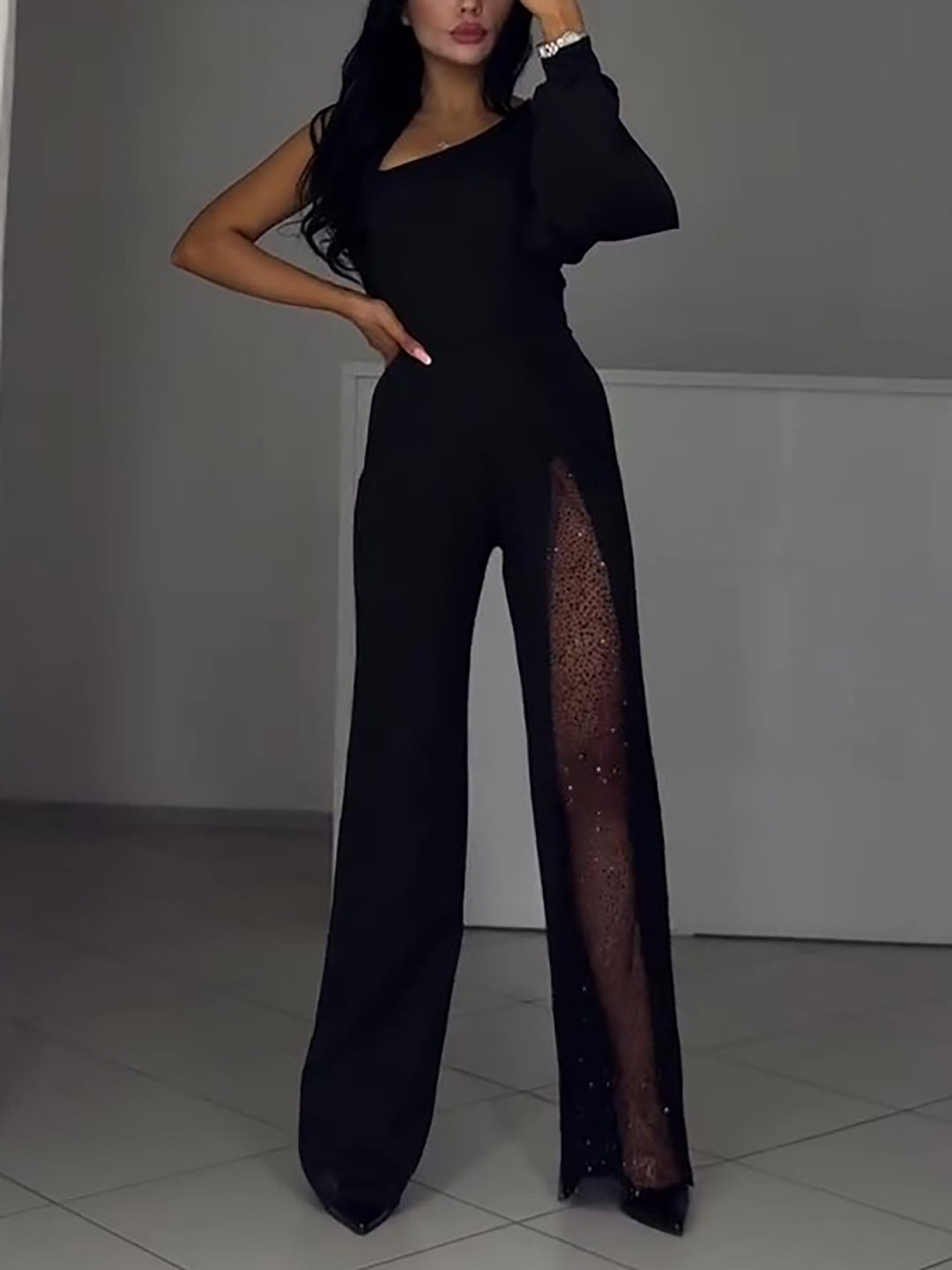 Single Sleeve Patchwork Mesh Jumpsuit - MRG Official Store