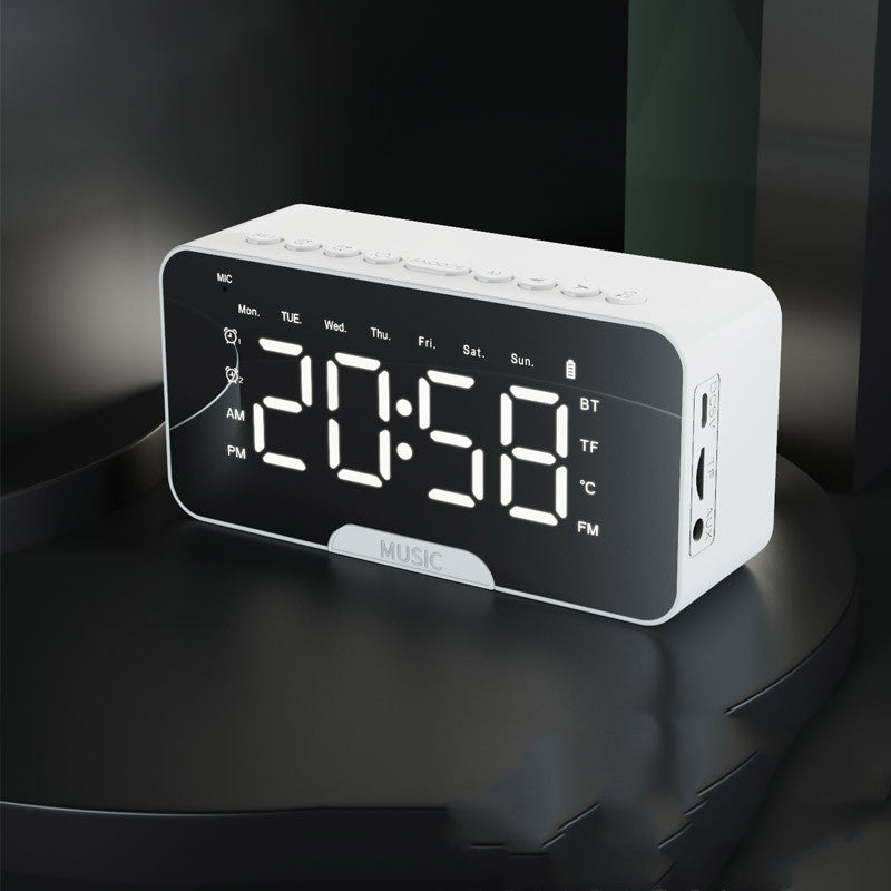 Wireless Bluetooth Speaker With FM Gift Mini Card Mirror Alarm Clock Sound Receipt Voice Prompt