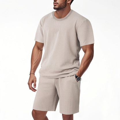 Mens Casual Retro Crew-Neck Short-Sleeve Set