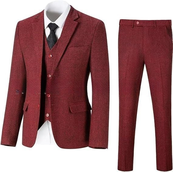 Men's Herringbone Pattern Slim Three Pieces Work Suit - MRG Official Store