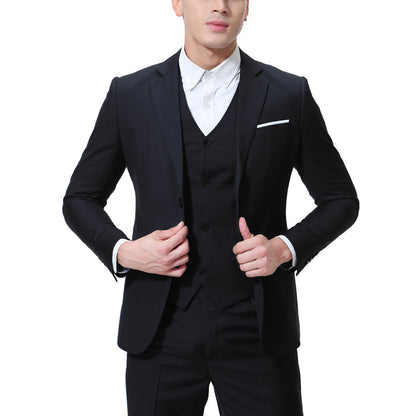 Men's Solid Color Casual Business Casual Three-Piece Suit