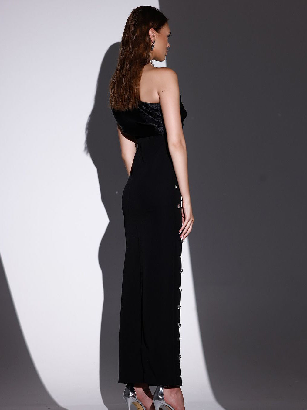 Off-shoulder Diamond Black Evening Dress - MRG Official Store