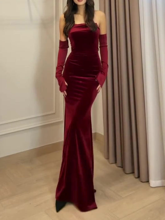 Burgundy Velvet Strapless Maxi Dress - MRG Official Store