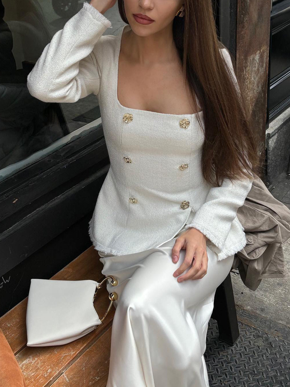 Square Neck Waist Long Sleeve Blazers - MRG Official Store