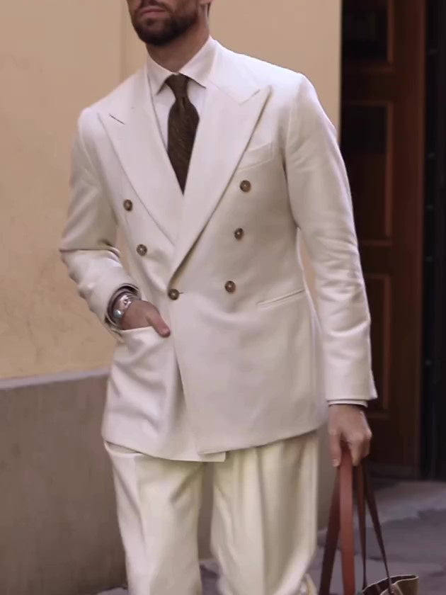 Cream Double-Breasted Men's Suit - MRG Official Store