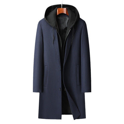 Men's Detachable Hooded Urban Mid-length Woolen Coat