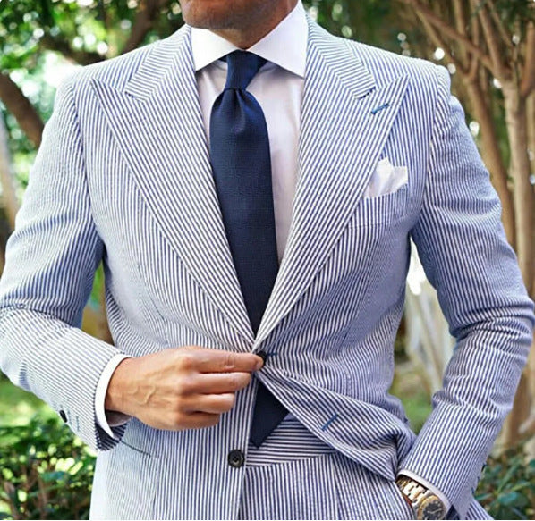Men's Seersucker Striped Suit Two-piece Suit - MRG Official Store