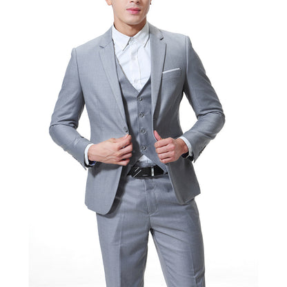 Men's Solid Color Casual Business Casual Three-Piece Suit