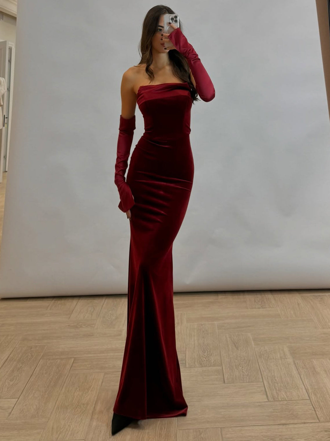 Burgundy Velvet Strapless Maxi Dress - MRG Official Store
