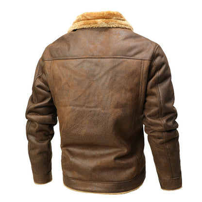 Fur-trimmed Lapel Jacket For Men, Winter Fleece-lined Coat