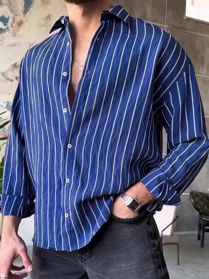 Men's Casual Striped Long-sleeved Shirt - MRG Official Store