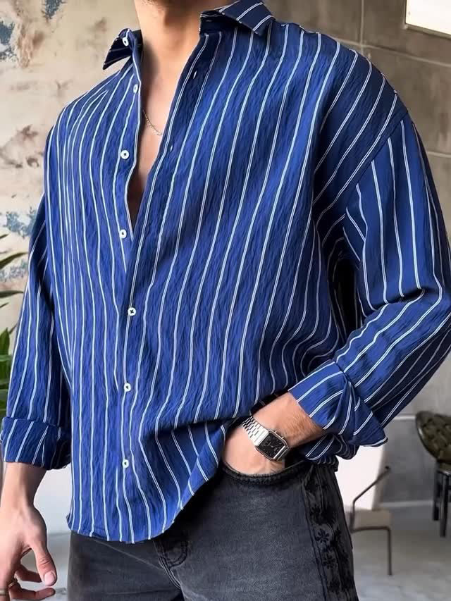 Men's Casual Striped Long-sleeved Shirt - MRG Official Store