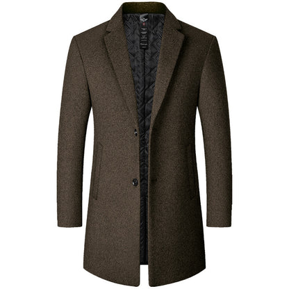 Mens Mid-Length Casual Wool Coat For Middle-Aged Men