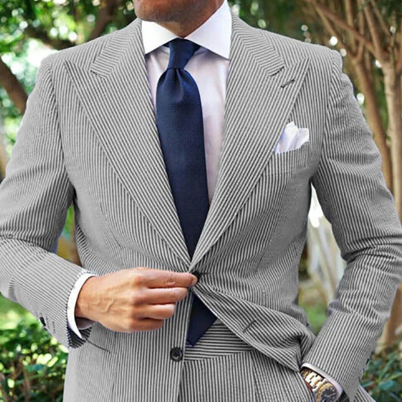 Men's Seersucker Striped Suit Two-piece Suit - MRG Official Store