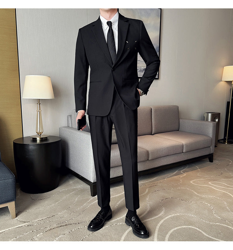 Slim-fit Thin One Button Casual Suit Jacket Men's Two-piece Suit - MRG Official Store