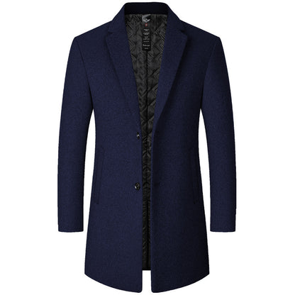 Mens Mid-Length Casual Wool Coat For Middle-Aged Men