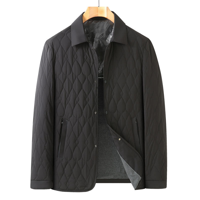 Men's Jacket Lightweight Business Diamond Lattice Shirt Autumn Winter Cotton-padded Coat
