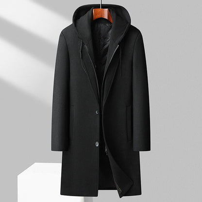 Men's Detachable Hooded Urban Mid-length Woolen Coat