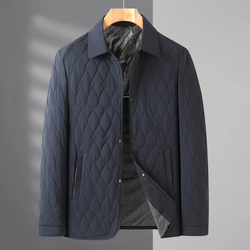 Men's Jacket Lightweight Business Diamond Lattice Shirt Autumn Winter Cotton-padded Coat