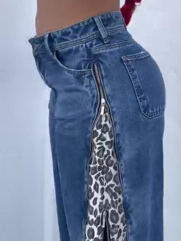 Leopard Print Zip-up Jeans - MRG Official Store