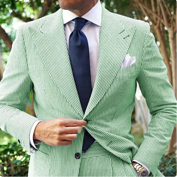 Men's Seersucker Striped Suit Two-piece Suit - MRG Official Store