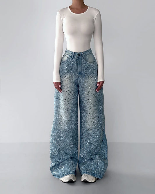 Irregular Rhinestone Jeans - MRG Official Store