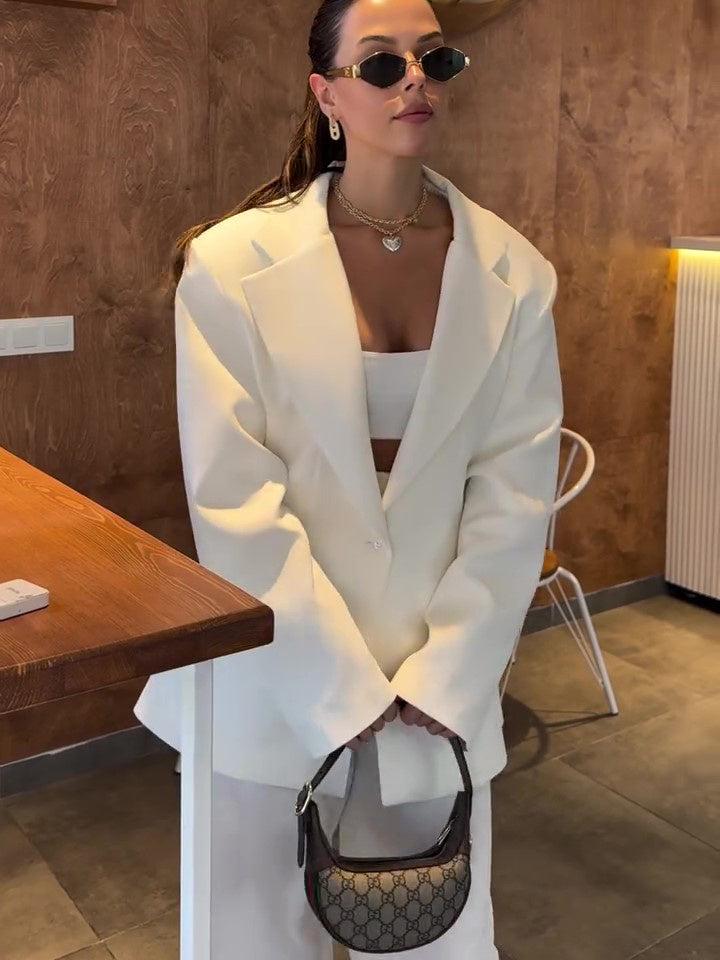 Elegant Solid Color Loose Blazer - MRG Official Store