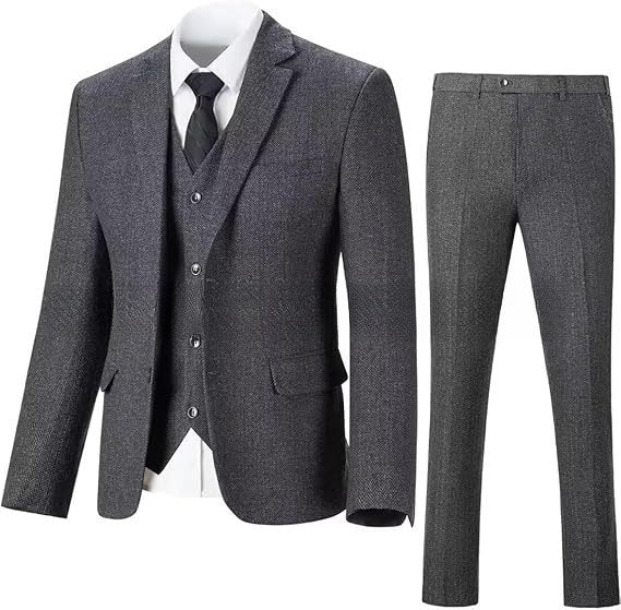 Men's Herringbone Pattern Slim Three Pieces Work Suit - MRG Official Store