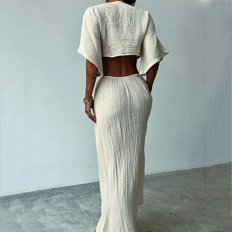 Women's Summer Slim Fit Midriff Outfit V-neck Dress - MRG Official Store