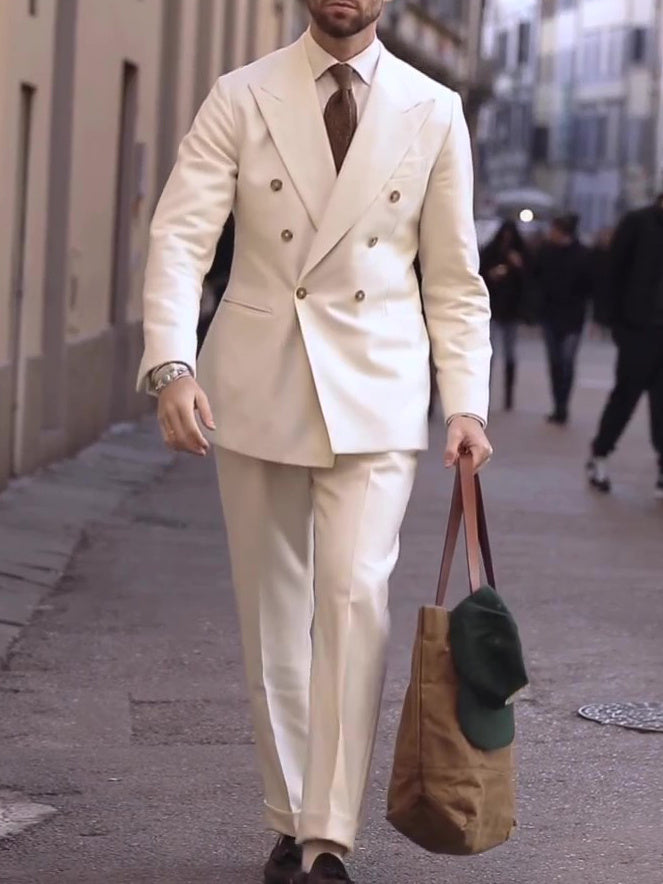 Cream Double-Breasted Men's Suit - MRG Official Store