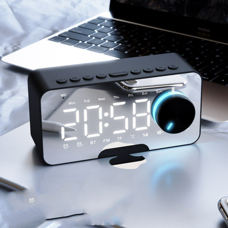 Wireless Bluetooth Speaker With FM Gift Mini Card Mirror Alarm Clock Sound Receipt Voice Prompt
