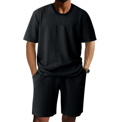 Mens Casual Retro Crew-Neck Short-Sleeve Set
