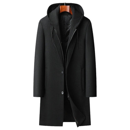 Men's Detachable Hooded Urban Mid-length Woolen Coat