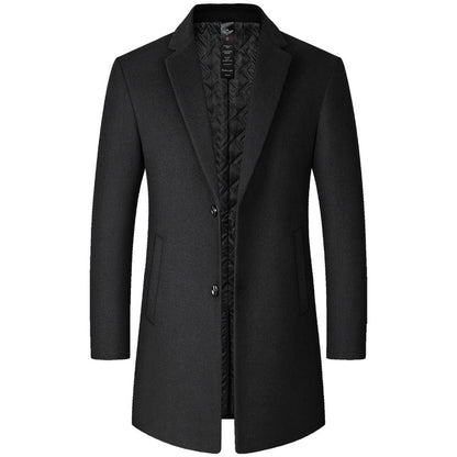 Mens Mid-Length Casual Wool Coat For Middle-Aged Men