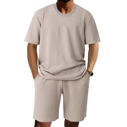 Mens Casual Retro Crew-Neck Short-Sleeve Set