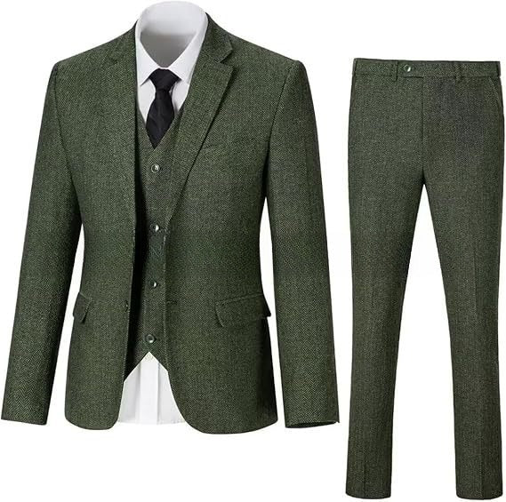 Men's Herringbone Pattern Slim Three Pieces Work Suit - MRG Official Store
