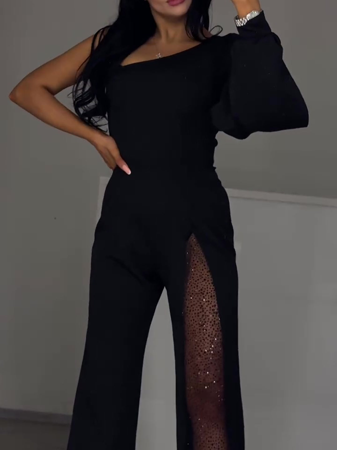 Single Sleeve Patchwork Mesh Jumpsuit - MRG Official Store