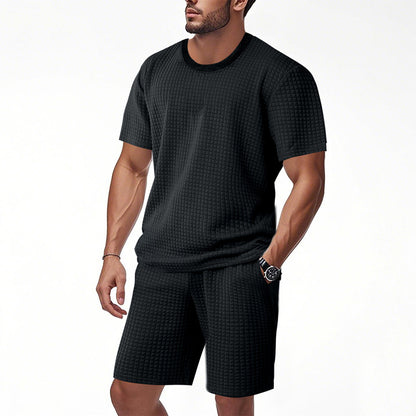 Mens Casual Retro Crew-Neck Short-Sleeve Set