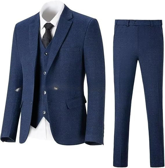 Men's Herringbone Pattern Slim Three Pieces Work Suit - MRG Official Store