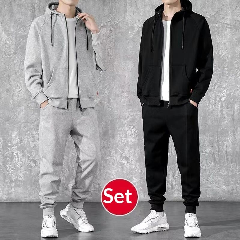 Men's Loose Zip-up Hoodie Sweater Set