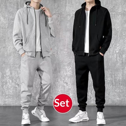 Men's Loose Zip-up Hoodie Sweater Set