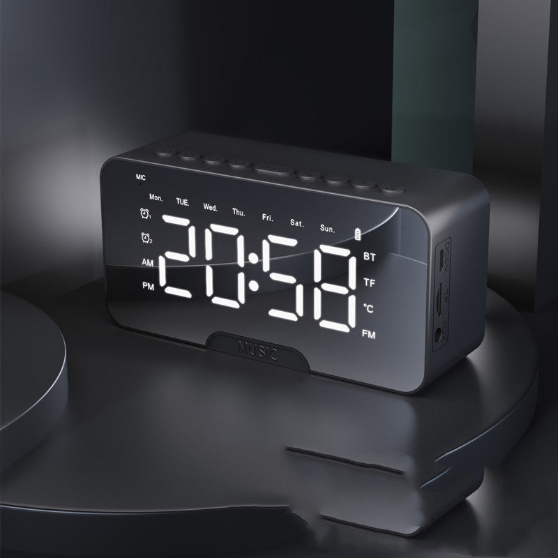 Wireless Bluetooth Speaker With FM Gift Mini Card Mirror Alarm Clock Sound Receipt Voice Prompt