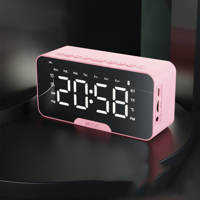 Wireless Bluetooth Speaker With FM Gift Mini Card Mirror Alarm Clock Sound Receipt Voice Prompt
