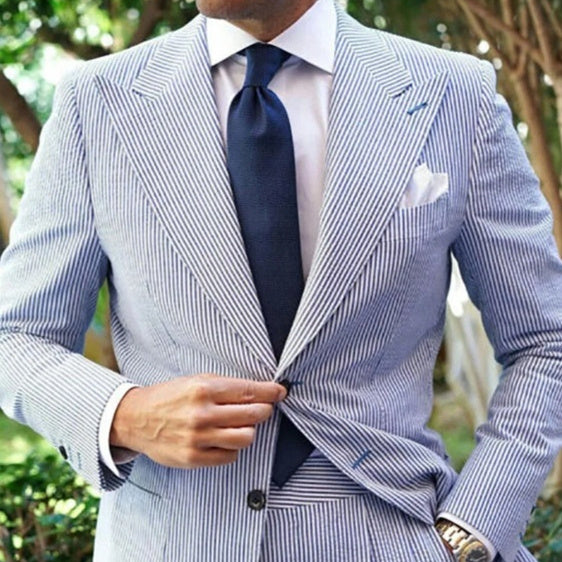 Men's Seersucker Striped Suit Two-piece Suit - MRG Official Store