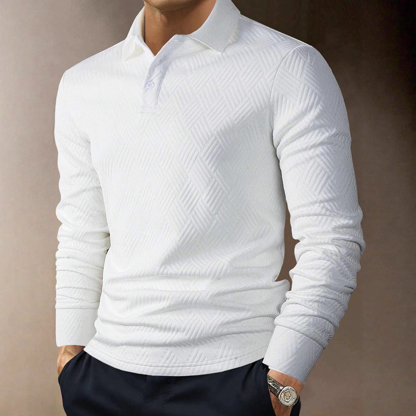 Men's Versatile Solid Color Fashion Lapel Long Sleeve Polo Shirt